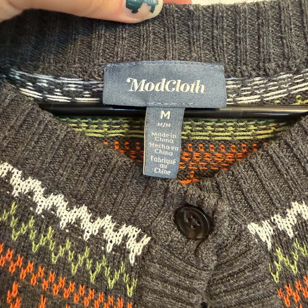 ModCloth Halloween Ghost Fair Isle Cardigan Sweater Medium - Picture 2 of 4